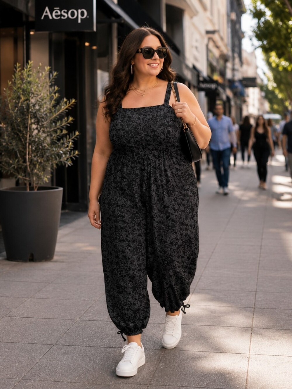 Black NWT Floral Smocked Jumpsuit XXL | Effortless Comfort